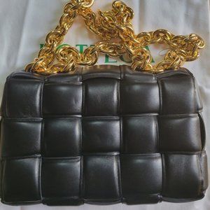 BOTTEGA VENETA Chain Cassette Shoulder Bag Black Padded Intreccio Leather